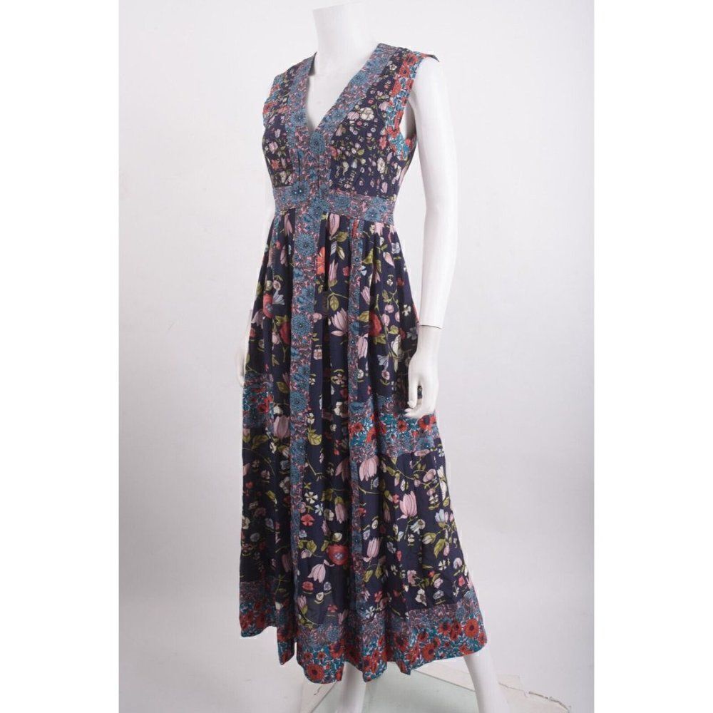 Rebecca Taylor Womans Midi Dress Size 0 Navy Blue Multicolor Floral Silk NWT 595 - Picture 4 of 6